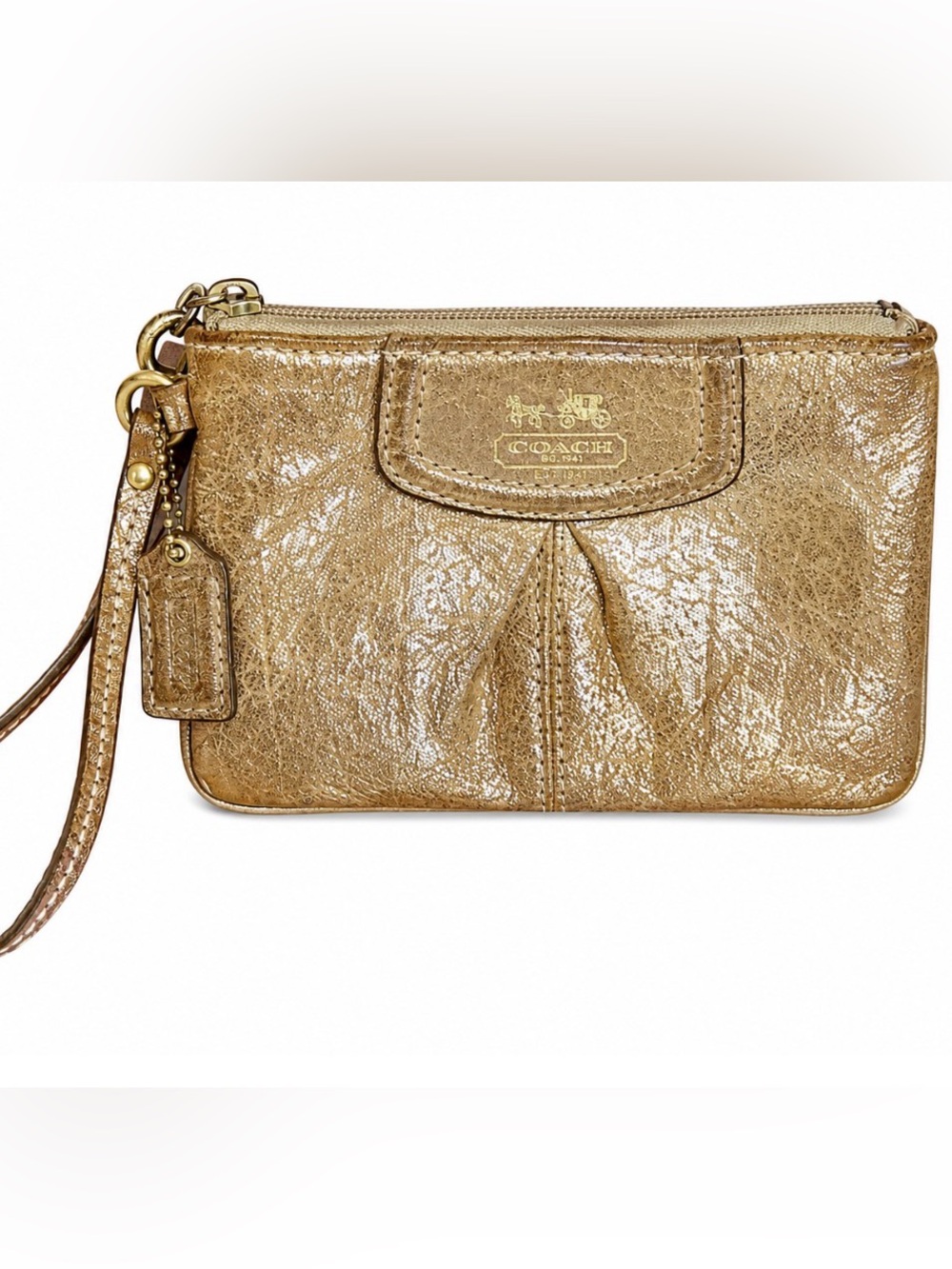 COACH Metallic Gold Pleated Wristlet
